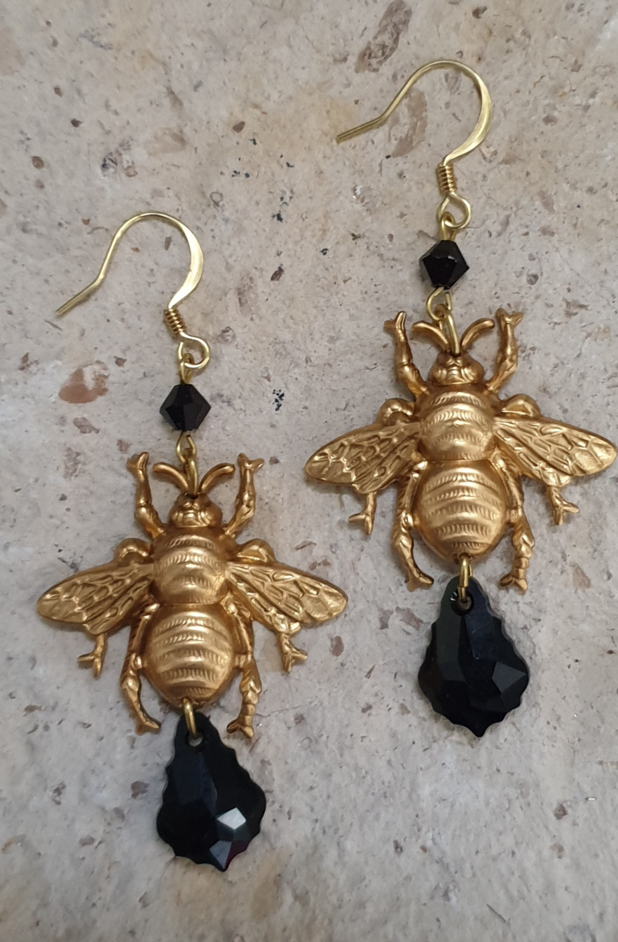 Bumble Bee Earrings Brass & Swarovski Crystal Earrings