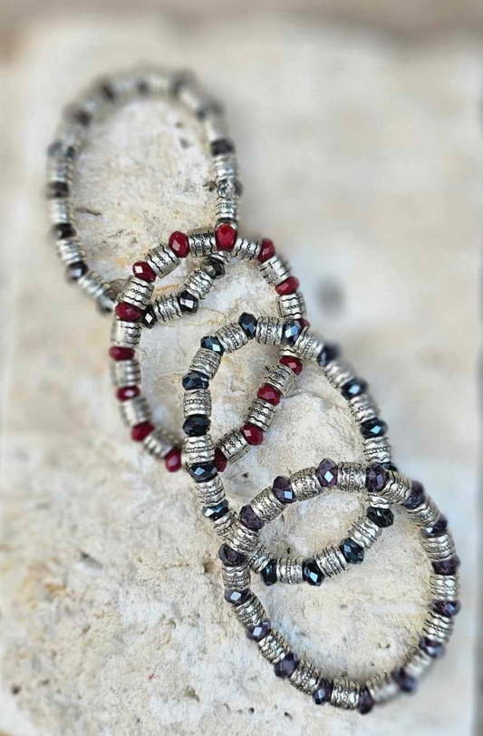 Petrea Bracelet cut glass & silver barrel beads. BUY 2, GET ANOTHER 1 FREE