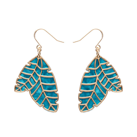 Leaf Textured Emerald Resin Drop Earrings - Gold SALE