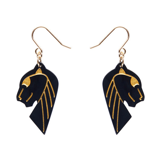 Jaguar Solid Black Resin Drop Earrings - Gold