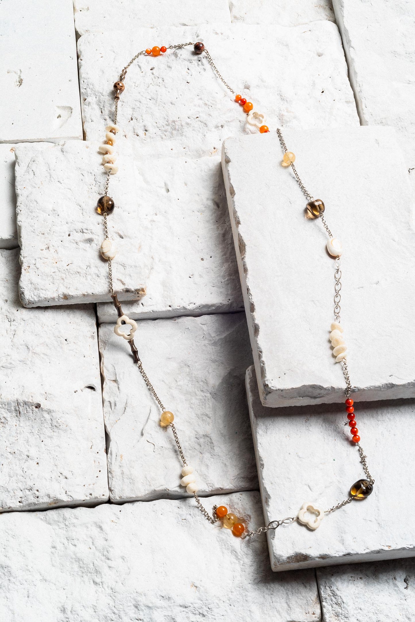 Jennifer Necklace, Orange Agate/White Coral