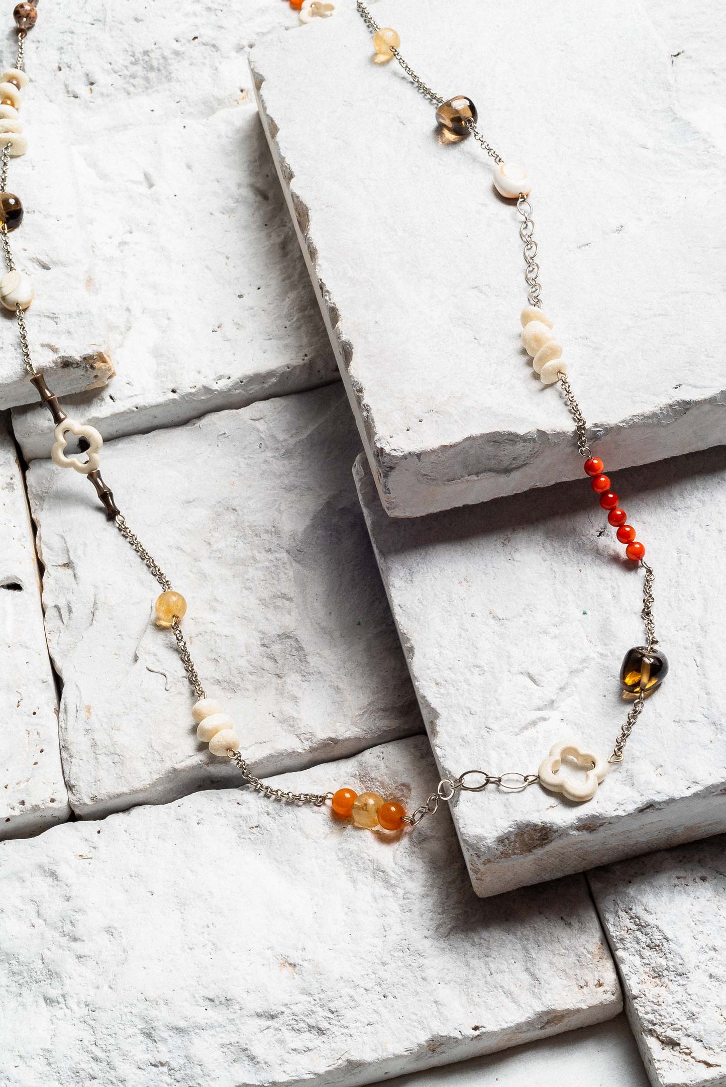 Jennifer Necklace, Orange Agate/White Coral