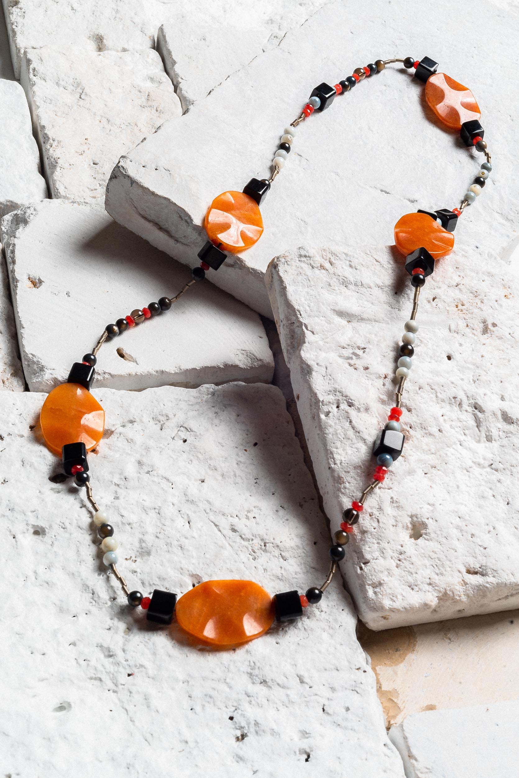 Black Onyx And Orange Necklace