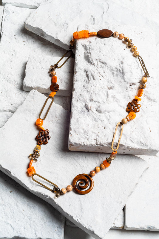 orange wooden bead necklace