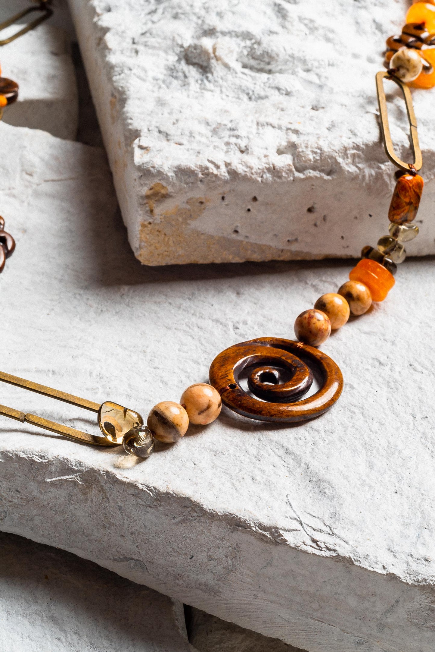 orange wooden bead necklace